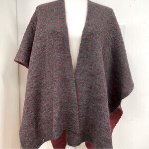 Nardi & Talgiaferri Grey & Red Reversible Wool Mohair Poncho Cape Shawl Wrap OS